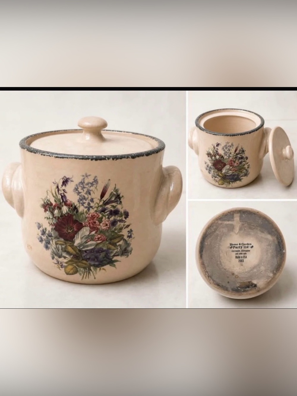 Vintage Home & Garden Party Ltd Floral Ceramic Soup Tureen Pot w/ Lid 2003 USA